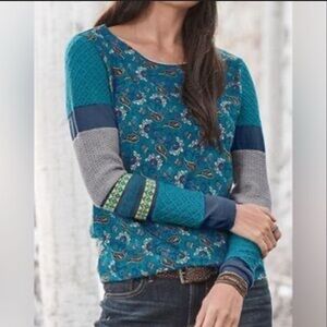 Sundance Small Long Sleeve Top Mixed Material knit sleeves paisley print